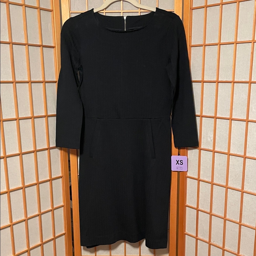 BUFFALO David Bitton XS Luxe Ponte Navy Stripe Dress Front Pocket Back Zipper